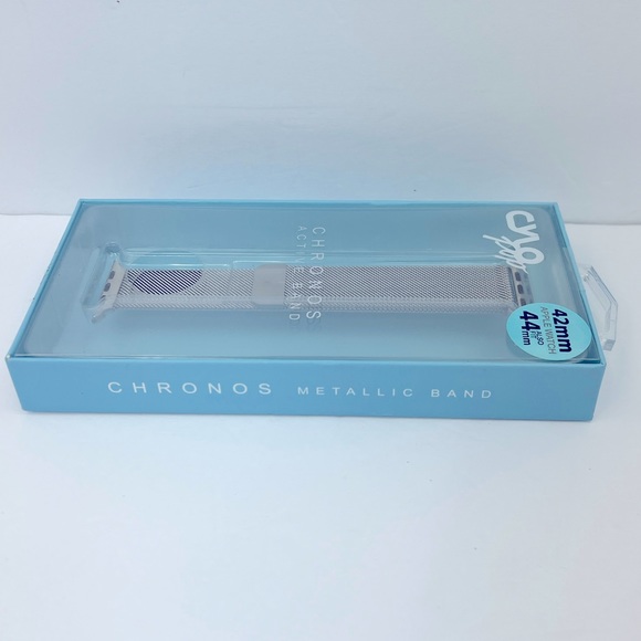 APPLE WATCH BAND, MAGNETIC FASTENER, SILVER COLOR, FITS 42mm-44mm, METAL, UNISEX - Picture 13 of 14